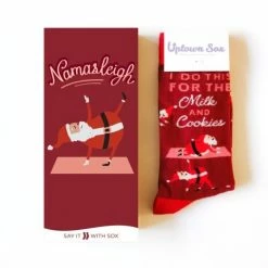 Uptown Sox Yoga Santa Christmas Card And Womens Socks Gift Set